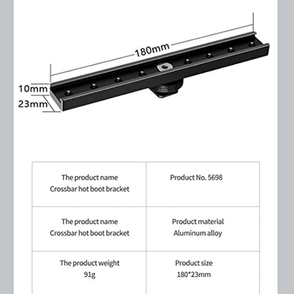 Dual Cold Shoe Extension Bar, Cold Shoe Splitter, 18cm Extension Rail Bracket Bar 1/4" Screw Cold Shoe Mount for Flash Speedlite Video Light Microphone