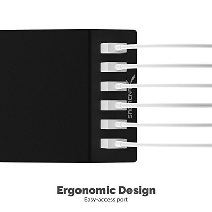 SABRENT Premium 60 Watt (12 Amp) 6 Port Aluminum Family Sized Desktop USB Rapid Charger.[UL Certified ] Smart USB Charger with Auto Detect Technology [Black] (AX-FLCH-B) - size: 6-Port