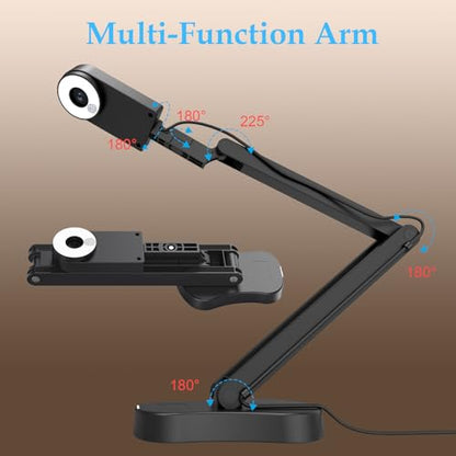 8MP Document Camera, Doc Camera, USB Webcam for Teachers and Classroom, for A3 A4 Size, Built-in Mic, LED Light, Image Inverst, for Windows, Mac, Chromebook, Distance Teaching