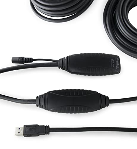 Plugable 10 Meter (32 Foot) USB 3.0 Active Extension Cable with AC Power Adapter, Back-Voltage Protection, and Driverless Technology