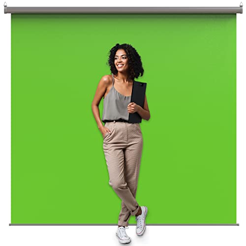 【Wider Style】 KHOMO Gear Green Screen 84 x 84 inch – Extra Large Pull Down Backdrop – Portable Collapsible Roll Down Projector Screen – Green Screen for Video, Streaming, and Photography - color: Green - Grey Metal Frame
