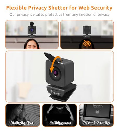 TOUCAN 1080P Webcam for pc, Webcam with Microphone for Laptop, Plug and Play USB Web Cam, 90°View Computer Camera, External Camera for Streaming, Skype, Zoom, FaceTime, Hangouts, MacBook/Tablet - style: W3001+Webcam