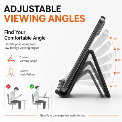 Foldable Silicone Aluminum Phone Holder, Adjustable Anti-Slip Flexible Silicone Phone Holder, Folded into Any Shape, Airplane Cellphone Holder for Home Office Travel Treadmill (Black) - color: Black-1PCS