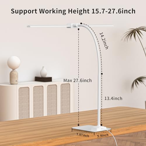 KableRika Desk Lamp Double Light: Bright Led Desk Lights for Home Office - Eye Care Reading Table Lamps with Base - Dimmable Desktop Lighting for Computer Monitor Study Drafting - color: White-Base