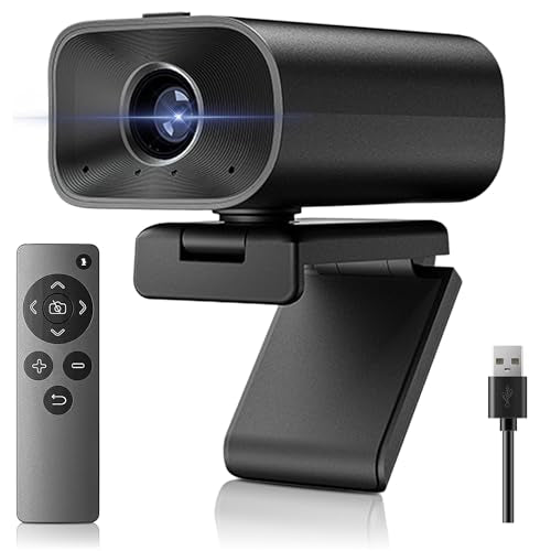 Webcam with 5W Speaker and Microphones for PC,Computer USB Camera 5X Digital Zoom ePTZ 1080P Webcam with Privacy Cover &Remote for Conference, Laptop, Desktop,Mac, Streaming, Gaming