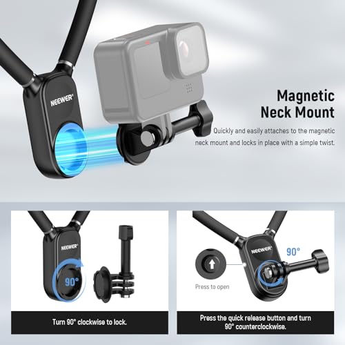 NEEWER Magnetic Neck Mount Compatible with GoPro Hero 13 12 11 MAX DJI Action 4 Insta360 iPhone 15 Pro Max Samsung S23, Quick Release Flexible POV Action Camera Neck Mount Adapter & Phone Holder, GP15 - style: GP15