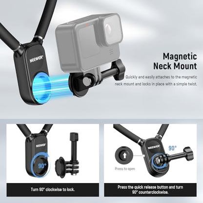 NEEWER Magnetic Neck Mount Compatible with GoPro Hero 13 12 11 MAX DJI Action 4 Insta360 iPhone 15 Pro Max Samsung S23, Quick Release Flexible POV Action Camera Neck Mount Adapter & Phone Holder, GP15 - style: GP15