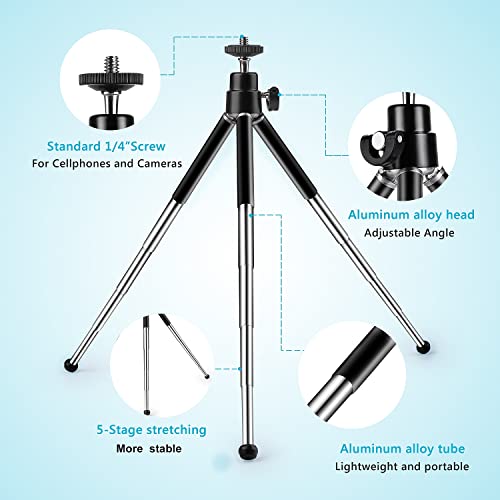 Mini Tripod for Webcam and Phone, 4-9 inch Metal Extendable Webcam Stand with Phone Holder, Tabletop Tripod - color: 4-9 inch Black