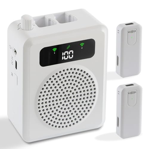 Wireless Voice Amplifier with Lavalier Microphones, Portable Voice Amplifier, Microphone with Speaker, Mini Megaphone with Clip on/Lapel Mic Teacher Microphone for Classroom Speech (White) - color: White