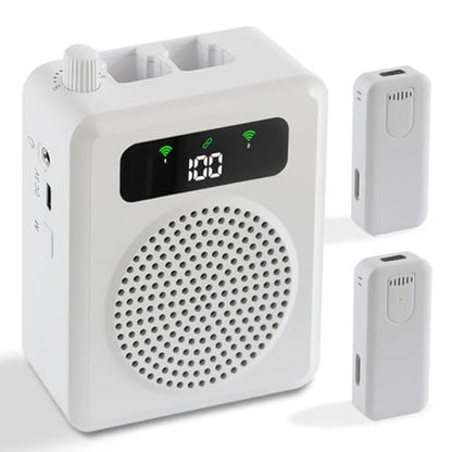 Wireless Voice Amplifier with Lavalier Microphones, Portable Voice Amplifier, Microphone with Speaker, Mini Megaphone with Clip on/Lapel Mic Teacher Microphone for Classroom Speech (White) - color: White