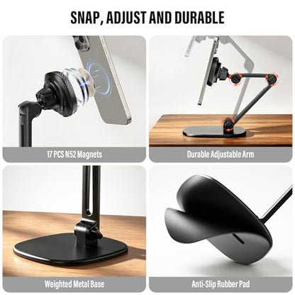 APPS2Car Qi2 15W Wireless Charger Stand for MagSafe, Height Adjustable Foldable iPhone Stand with Metal Base for iPhone 17/16/15/14/13/12 Series, No Adapter - color: Black - Wireless Charging Stand