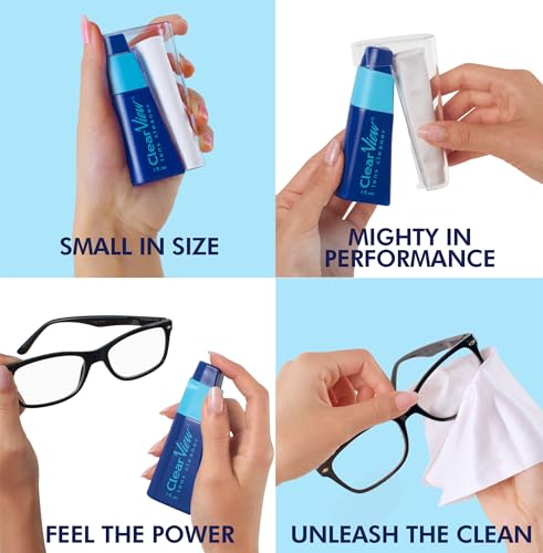 Portable Lens Cleaner Kit – Eyeglass Lens Cleaner Spray Kit with Refillable Spray + Microfiber Cloth, Compact Eyeglass Cleaners Spray, Safe for All Lenses, Travel Size Cleaning Set