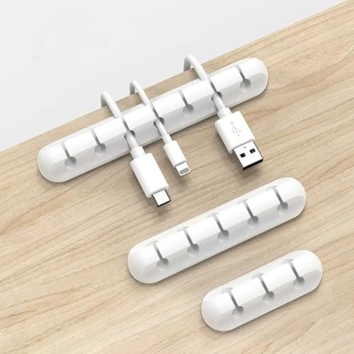 3 Pack Self-Adhesive Cable Management Clips - White Cord Organizers for Desktop, Nightstand & Office, Available in 3/5/7-Slot Sizes