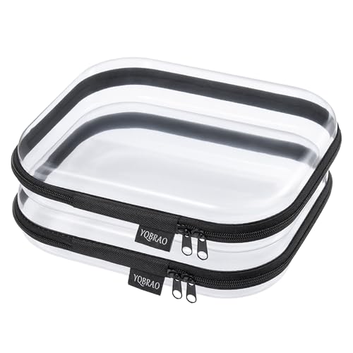 YQBRAO Clear Hard Shell Organizer Set, 2-Pack, Black | Two medium rigid PET organizers for travel, electronics, office supplies and everyday storage - color: Black, size: MM