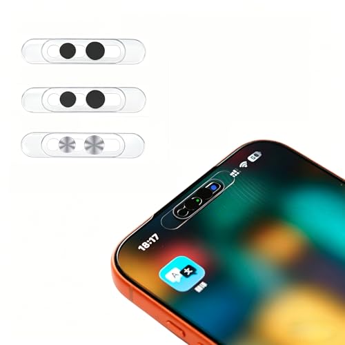 Front Camera Privacy Cover for iPhone 17/16/15/14 Pro Max Pro, Ultra-Thin Transparent Adhesive Lens Protector, Slide Design Uninterrupted Face ID, Anti-Spy Anti-Scratch Webcam Cover, 2 Black+1 Silver