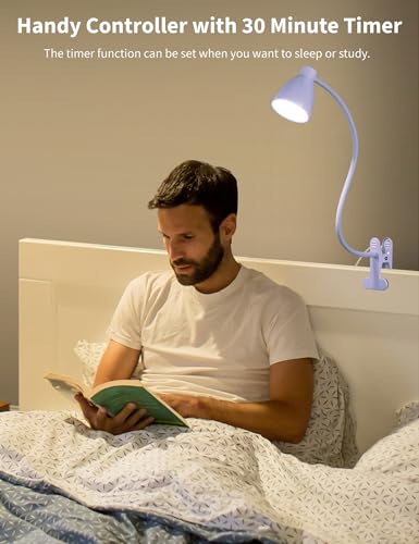 BOHON Desk Lamp with Clamp Clip on Light 5 Color 10 Brightness Lilac Purple | 10W 38 LED Flexible Gooseneck Clip Lamp, Auto Off Timer, Desk Lights for Office Home Bed Bedside Reading - color: Lilac Purple