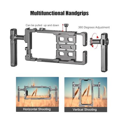 PCR-01 Smartphone Cage Universal Phone Video Rig Kit with Handle, Phone Stabilizer for Video Recording Cell Phone Filming Accessories