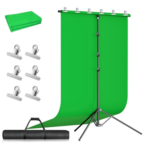 5x10ft Green Screen Backdrop Kit with Stand, Portable Greenscreen Background Includes Foldable T-Stand, 6 Clips and Carry Bag for Streaming, Gaming, Meeting, Video Production, Photography - size: 5x10ft
