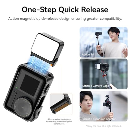 ULANZI LM18 2-Pack Vlogging Light Mini LED Action Camera Video Light Magnetic Photography Fill Lighting for DJI Osmo Action 3/4 Camera Cage Accessories, Xtra, Ulanzi PK-06 Pocket 3/4 Expansion Adapter - size: 2 Pcs- For DJI Action 5/4/3 & Pocket 3 & Xtra
