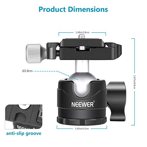 NEEWER 28mm Low Profile Tripod Ball Joint 360° Pan Rotation with 1/4" Arca Type Quick Release Plate and Spirit Level for Tripods, Monopods, Max Load: 6.6LB/5kg