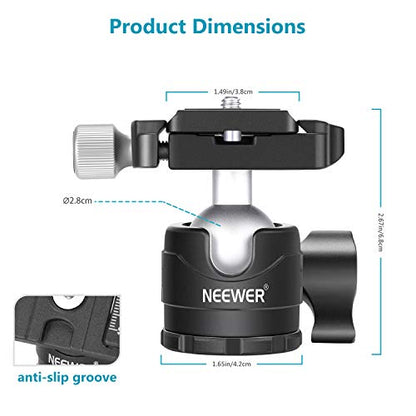 NEEWER 28mm Low Profile Tripod Ball Joint 360° Pan Rotation with 1/4" Arca Type Quick Release Plate and Spirit Level for Tripods, Monopods, Max Load: 6.6LB/5kg