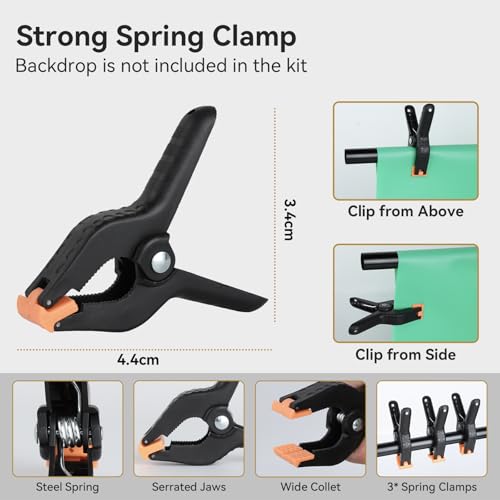 UTEBIT 3.5X6.5ft T-Shaped Backdrop Stand Support Kit with 3 Spring Clamps | Portable Photography Background Stand Videography Studio Green Screen T-Style Muslin Backdrops Stand for Parties Photo Video - size: 3.5x6.5ft