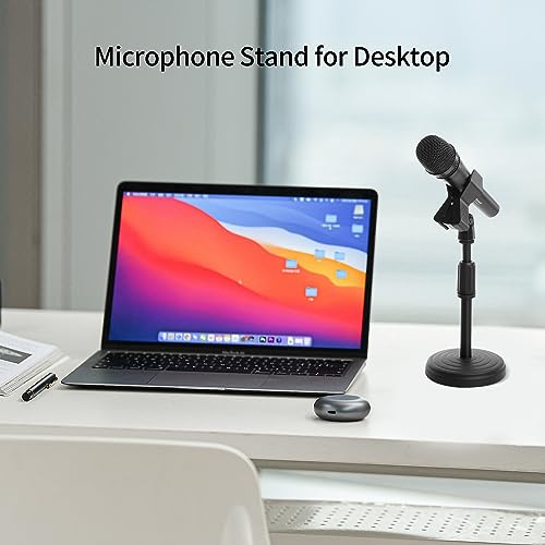 Desk Mic Stand - Upgraded Adjustable Table Microphone Stand with Mic Clip Compatible with Max 1.7 inch Diameter Microphone - Height 9.6 to 13.9 inch