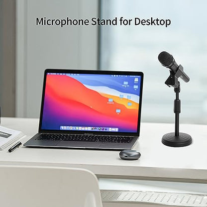 Desk Mic Stand - Upgraded Adjustable Table Microphone Stand with Mic Clip Compatible with Max 1.7 inch Diameter Microphone - Height 9.6 to 13.9 inch