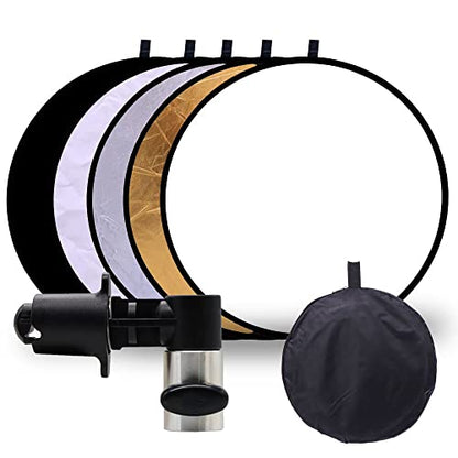 24in 5 in 1 Photography Reflector with Clip and Carrying Bag,Collapsible Photo Reflector,Round Light Reflectors for Photography,Gold Silver White Black Translucent Diffuser for Studio Outdoor Shooting - size: open size: 60cm/24inch