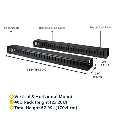 StarTech 40U Vertical Cable Manager, Finger Ducts, 2-Pack 3ft (CMVER40UF) - style: 40 U | Vertical