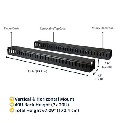StarTech 40U Vertical Cable Manager, Finger Ducts, 2-Pack 3ft (CMVER40UF) - style: 40 U | Vertical