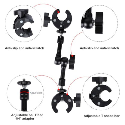 PellKing Super Double Clamp Camera Mount Umbrella Clamp, with 360° Magic Arm Double 1/4”-20 Adapter for Umbrella, Pole, Desktop, Strollers, Motorcycle, Photo Studio Light Stand, Photo Boom Stand
