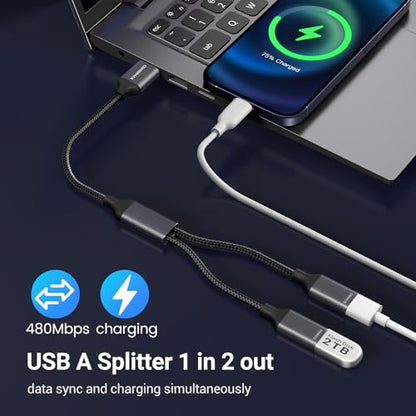 USB Splitter 1 in 2 Out, USB Splitter Cable, Double Dual Port Adapter for Charging, Power and Data, 2 Port HUB for Laptop, PC, Smart TV, Desktop Computer, Mac, PS5, PS4, Xbox, Keyboard, Mouse - size: 1 Pack
