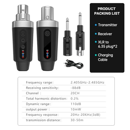 EBJ Wireless Microphone Transmitter Receiver 2.4Ghz, XLR Microphone Wireless System, Rechargeable Wireless Mic Adapter for Audio Mixer, Dynamic Mic, PA Speaker,electric guitar (M-04)