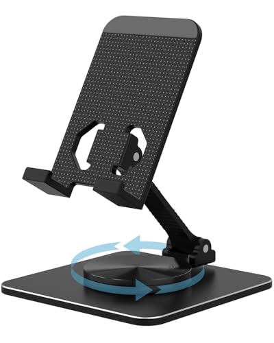 Adjustable Phone & Tablet Stand, Fits 4–9.7in Devices, Black | 360° Viewing Flexibility • Reinforced Aluminum Build • Dual-Hinge Adjustment • Travel-Ready Storage - color: Black