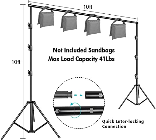 SLOW DOLPHIN Photo Video Studio 10 x12ft 100% Cotton White Muslin Backdrop with 10 x 10ft Stand Photography Background Support System Kit Clamp, Clips,Carry Bag