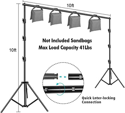 SLOW DOLPHIN Photo Video Studio 10 x12ft 100% Cotton White Muslin Backdrop with 10 x 10ft Stand Photography Background Support System Kit Clamp, Clips,Carry Bag