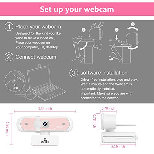 NexiGo N660P 1080P 60FPS Webcam with Software Control, Dual Microphone & Cover, Autofocus, HD USB Computer Web Camera, for OBS/Zoom/Skype/FaceTime/Teams/Twitch, Pink - style: 1080P 60FPS Webcam Pink