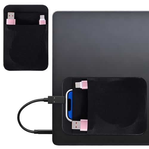 Portable Hard Drive Sleeve 2-Pocket Stick on Pouch with Reusable Adhesive SSD Hard Drives Carrying Case Computer Accessories Pouch Holder for Most Laptop External Solid State Drive Mouse USB Cable - color: black