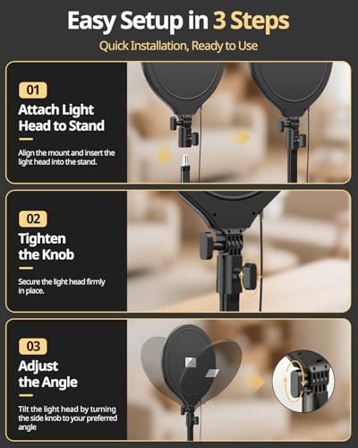 UBeesize 10" Desk Ring Light with Stand, Multi-Angle Adjustable Arm with C-Clamp for Home Office, Streaming Light with Inline Control for Video Conference, Podcast, Gaming, Recording, Live Streams