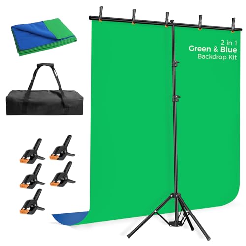 EMART Blue Green Screen Backdrop Kit with Reverse Folding Base, 5x6.5ft Portable T-Shape Backdrop Stand with 2-Sided Reversible Background for Photography, Zoom, Streaming and Studio Video Recording - color: Green&Blue, size: 5x7FT