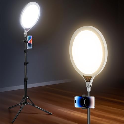 Ring Light with Stand, 14" Professional Ring Light Tripod for iPhone, Adjustable Height for Video Recording Photography Live Streaming Content Creation TikTok YouTube, White - size: 14inch White