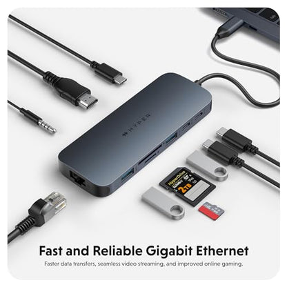 HyperDrive Next 10 Port USB C Hub for Mac, PC, and Chromebook with 4K60Hz HDMI, 2 USB-A, USB-C Hub 10Gbps 140W Power Delivery, SD & microSD Card Reader, Ethernet, 3.5mm Audio Ports - size: 10 Port USB-C Hub with 2x USB-A