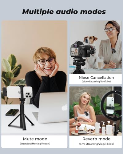 BAILIXIN Wireless Lavalier Microphone for iPhone, Android, Camera, 3-in-1 System with 328ft Range＆20H Battery, Noise Reduction Mini Mic for Vlogs, Interviews, TikTok