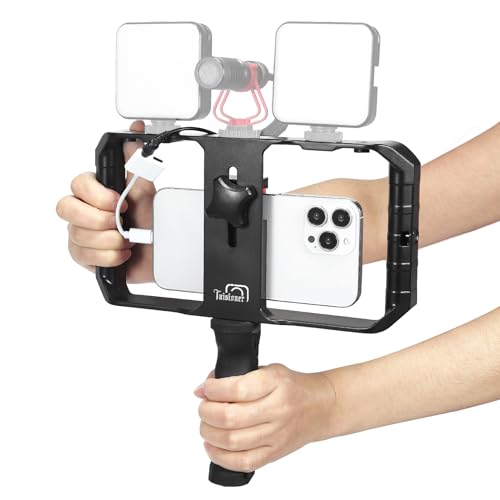 Taisioner Smartphone Video Rig Hand Girp Stabilizer Filmmaking Vlogging Case Phone Video Stabilizer with Cold Shoe for Film Maker Video Grapher Compatible with iPhone 15/14/13/12/ Pro Max and Android