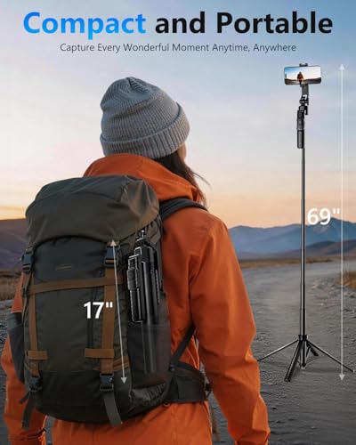 UBeesize 69" Auto Tracking Phone Tripod with Remote, Gesture Control, Detachable Ring Light, Aluminum Tripod Stand, 360° Adjustable Head for iPhone, Android, Camera, Video Recording & Live Streaming - size: 69"
