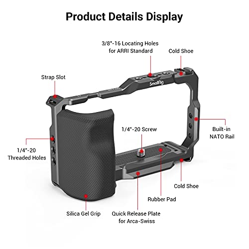 SMALLRIG ZV-E10 Cage with Silicone Handle and Built-in Threaded Holes, Cold Shoe and Quick Release Plate for Sony ZV-E10 - style: Cage with Silicone Handle