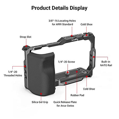SMALLRIG ZV-E10 Cage with Silicone Handle and Built-in Threaded Holes, Cold Shoe and Quick Release Plate for Sony ZV-E10 - style: Cage with Silicone Handle