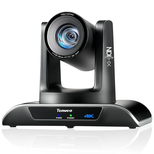 Tenveo 4K NDI PTZ Camera AI Humanoid & Face Auto-Tracking, HDMI/LAN/USB3.0 PoE PTZ Camera 20X Optical Zoom IP Live Streaming, for Church Services Worship Video Conference Live Streaming YouTube OBS - color: Matte Black