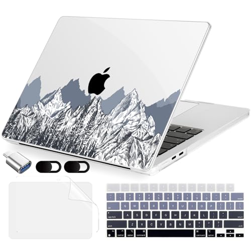 MecBevia Compatible with 2026 M5 MacBook Air 13 inch Case 2026 2025 2024-2022 M5 A3449 M4 A3240 M3 A3113 M2 A2681, Keyboard Cover, Screen Protector, Webcam Cover & Type-C OTG, Mountain Sketch - color: Mountain Sketch